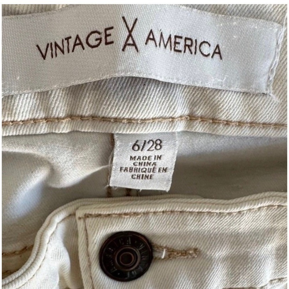 Vintage America Wonderland Skinny Jeans Off White Stretch Casual Boho 6/28